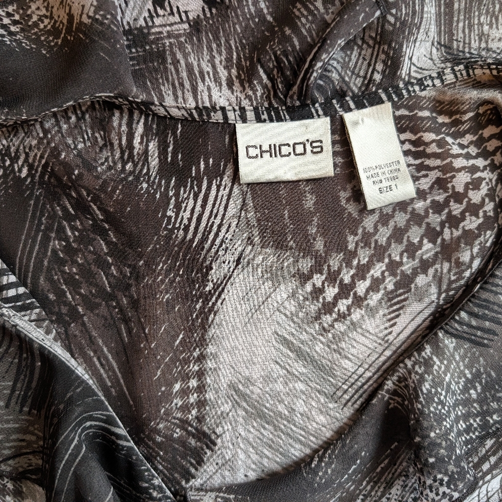 Chico's Sheer Black White Bell Sleeves Size 1 Ruffled Blouse Y2K 90s Artsy - Picture 6 of 9